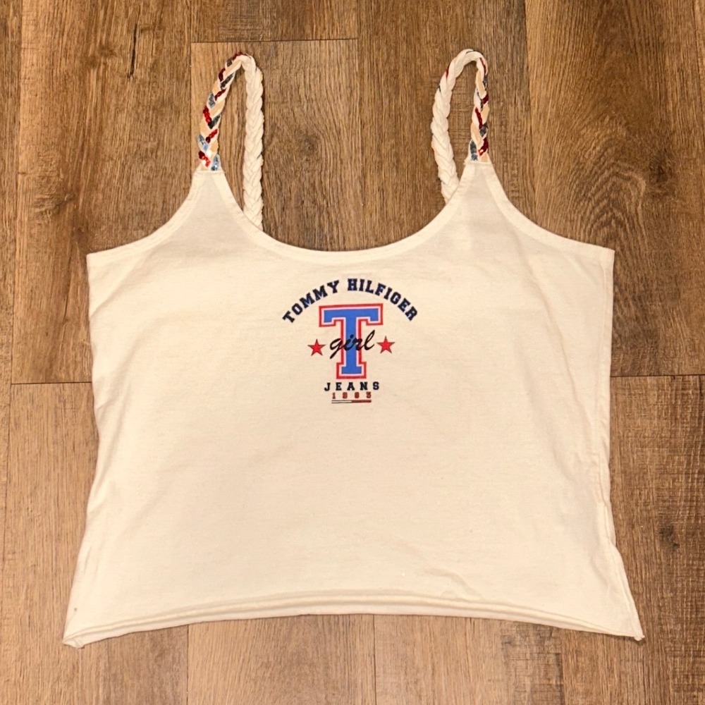 Vintage Tommy Hilfiger Jeans Tommy Girl Tank Top White Braided Sequin Straps XL